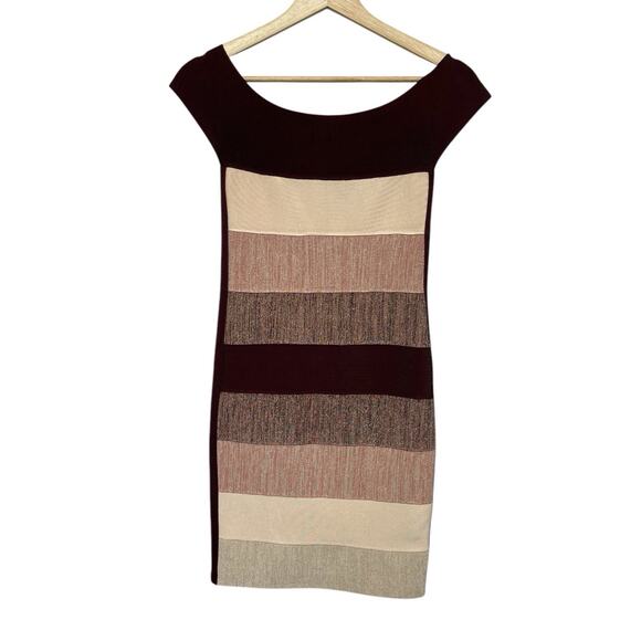 Marciano Striped‎ Dress Womens Extra Small Pink Glitter Stretch Bodycon Mini - Picture 1 of 8